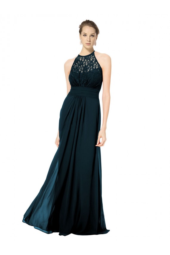 Cheap Lace Halter Bodice Long Chiffon Bridesmaid Dress UK