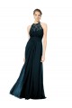 Cheap Lace Halter Bodice Long Chiffon Bridesmaid Dress UK