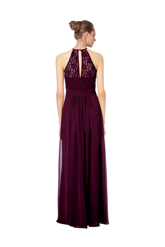 Cheap Lace Halter Bodice Long Chiffon Bridesmaid Dress UK