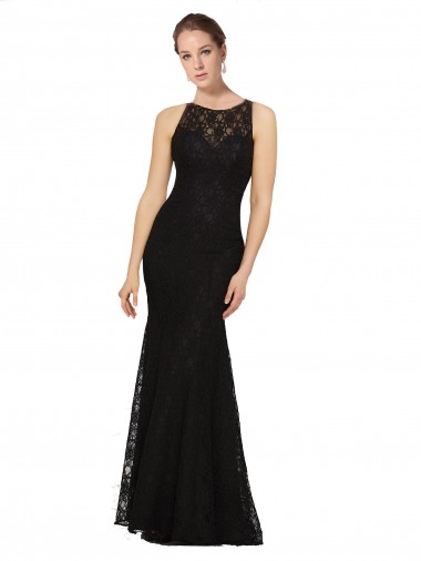 Cheap Fitted Lace Bridesmaids Dress with Jewel Neckline and Open Back UK