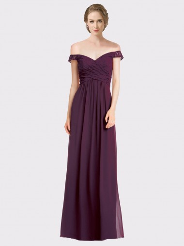Cheap Sweetheart Long Bridesmaid Dress with Off the Shoulder Cap Sleeve Lace Bodice UK