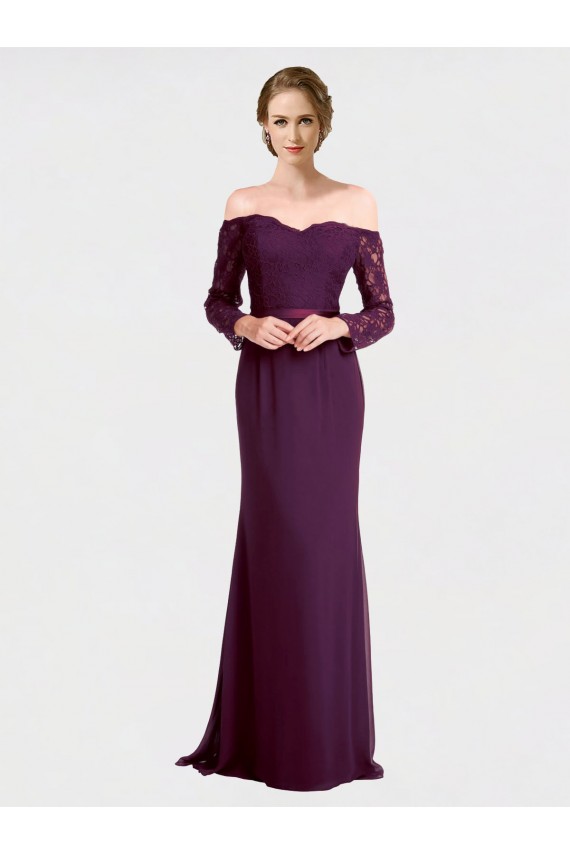 Cheap Full Length Long Bridesmaid Dress with Lace Off The Shoulder Bodice UK