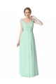 Cheap Long Chiffon Bridesmaid Dress with Corded Lace V-Neck Bodice UK