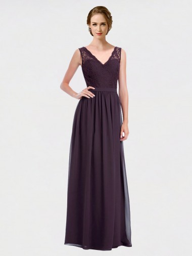Cheap V-Neck Bridesmaid Dress with Corded Lace Bodice UK