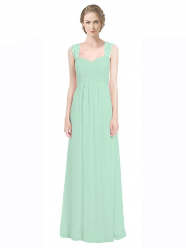 Cheap Sweetheart Chiffon Bridesmaid Dress with Lace Straps and Keyhole Back UK