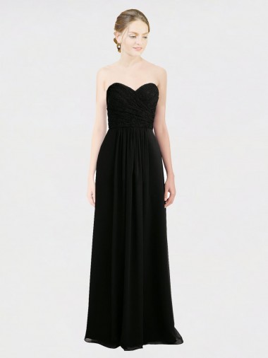 Cheap Long Strapless Lace Bodice Bridesmaid Dress with Sweetheart Neckline and Criss-Cross Pleats UK