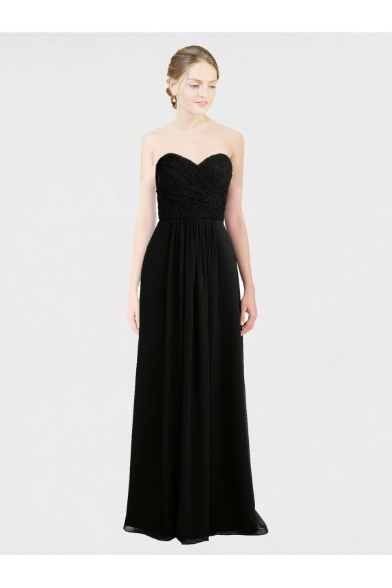 Cheap Long Strapless Lace Bodice Bridesmaid Dress with Sweetheart Neckline and Criss-Cross Pleats UK