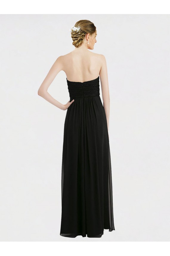 Cheap Long Strapless Lace Bodice Bridesmaid Dress with Sweetheart Neckline and Criss-Cross Pleats UK