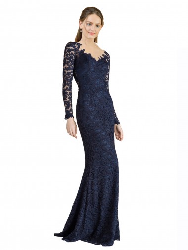 Cheap Illusion Long Sleeves Lace Bridesmaid Dress / Prom Dress with Sheer Keyhole Back UK