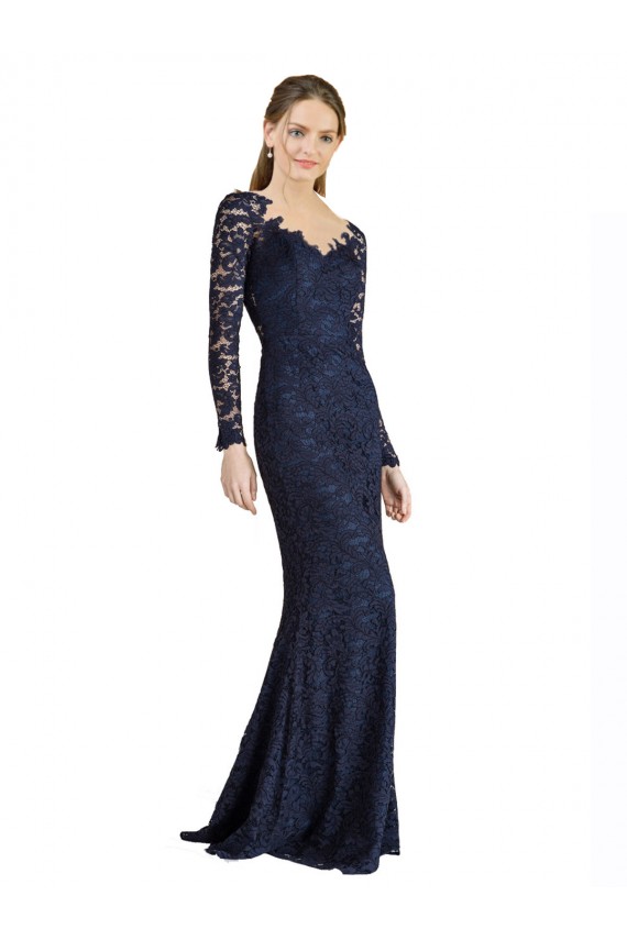 Cheap Illusion Long Sleeves Lace Bridesmaid Dress / Prom Dress with Sheer Keyhole Back UK