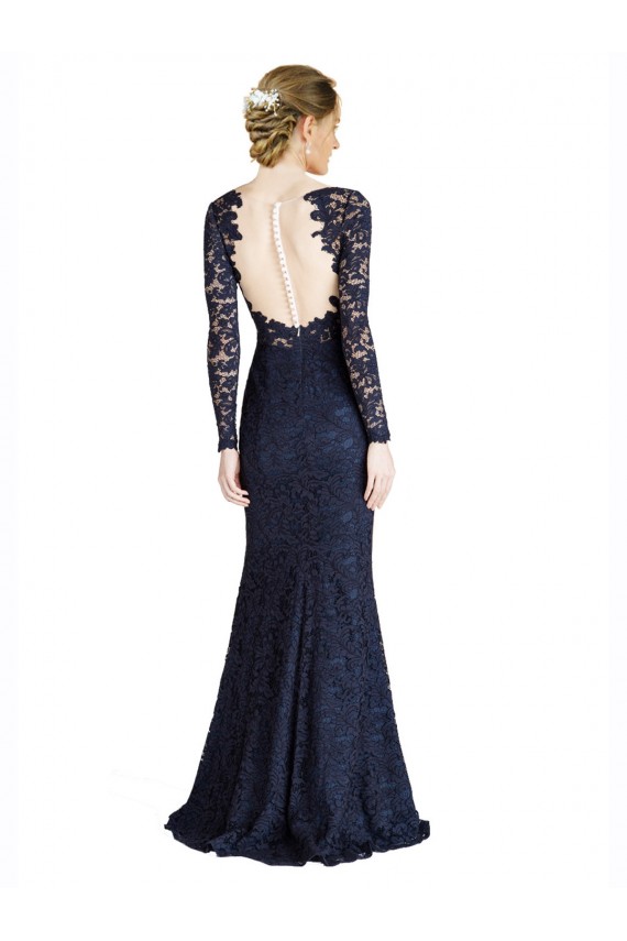 Cheap Illusion Long Sleeves Lace Bridesmaid Dress / Prom Dress with Sheer Keyhole Back UK