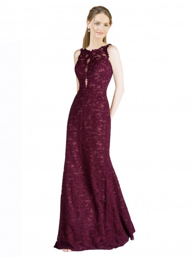 Cheap Long Lace Bridesmaid Dress / Prom Dress with Peekaboo Bodice and Keyhole Back UK
