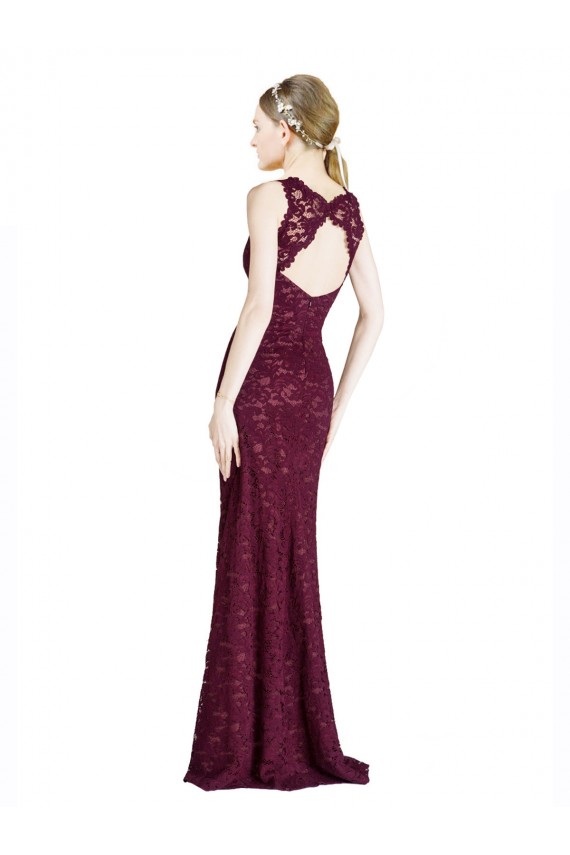 Cheap Long Lace Bridesmaid Dress / Prom Dress with Peekaboo Bodice and Keyhole Back UK