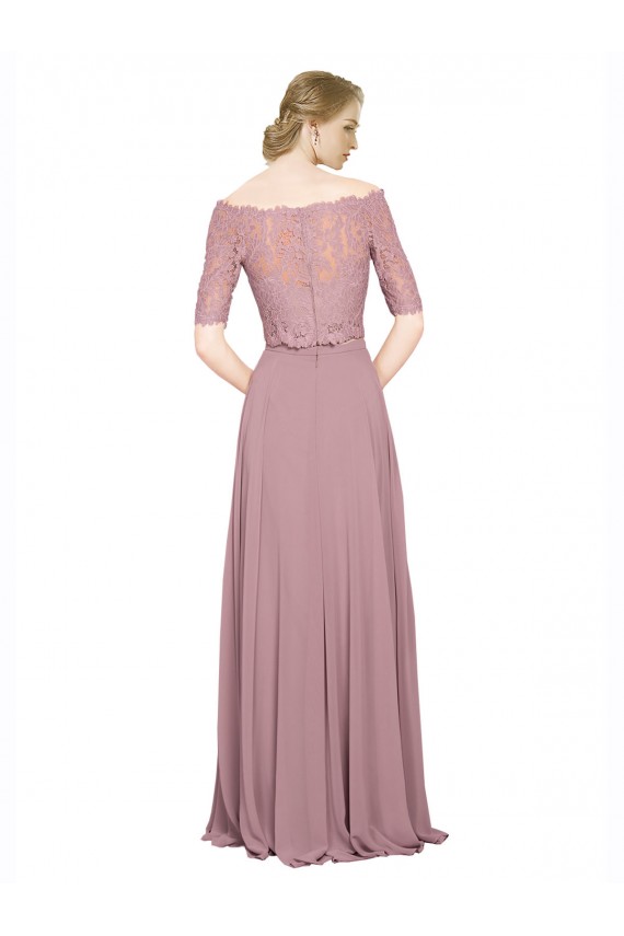 Cheap Off the Shoulder Lace Crop Top A-Line Chiffon Bridesmaid Dress / Prom Dress UK