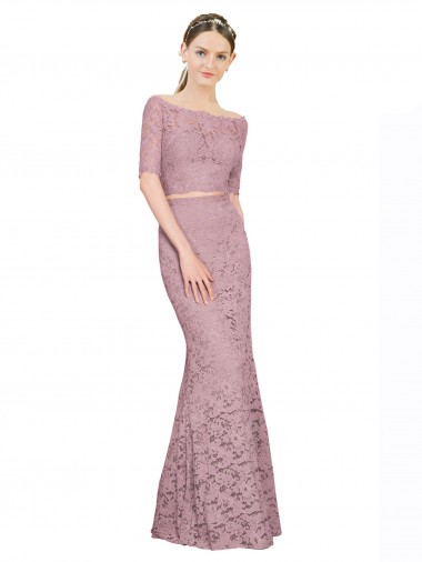 Cheap Short Sleeves Crop Top Mermaid Lace Bridesmaid Dress / Prom Dress UK
