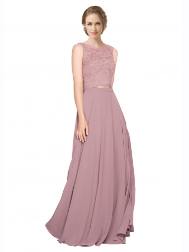 Cheap Long A-Line Chiffon Bridesmaid Dress / Prom Dress with Sleeveless Lace Crop Top UK