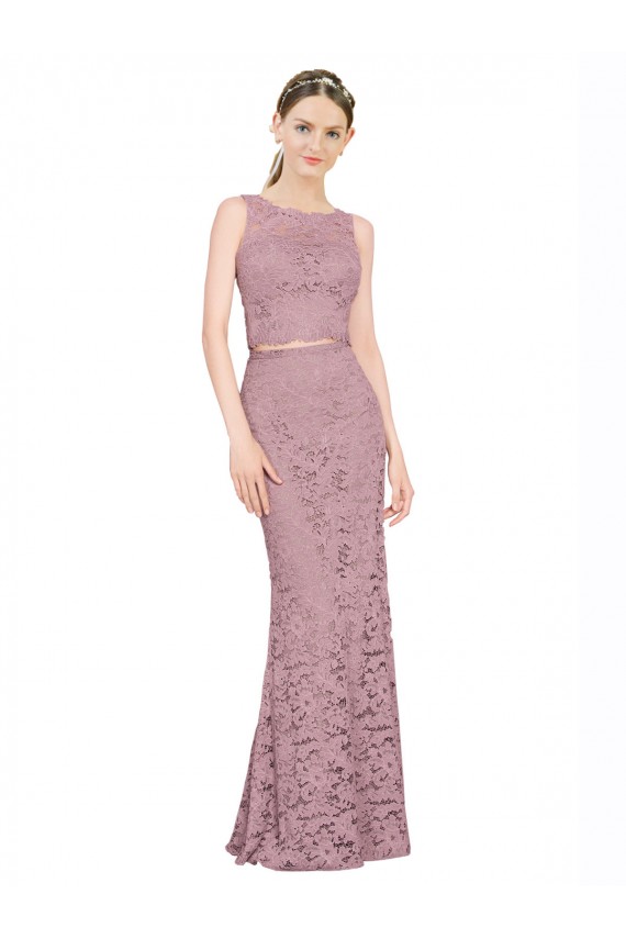 Cheap Sleeveless Crop Top High Neck Mermaid Lace Bridesmaid Dress / Prom Dress UK