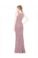 Cheap Sleeveless Crop Top High Neck Mermaid Lace Bridesmaid Dress / Prom Dress UK