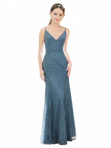 Cheap Deep V-Neck All Over Chantilly Lace Bridesmaid Dress with Criss Cross Open Back UK