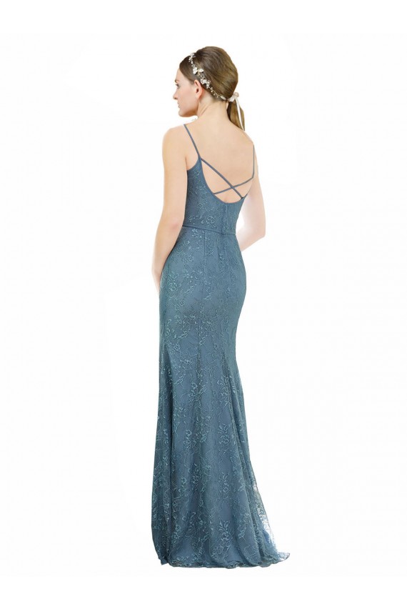 Cheap Deep V-Neck All Over Chantilly Lace Bridesmaid Dress with Criss Cross Open Back UK