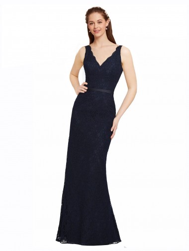 Cheap Lace Bridesmaid Dress with Satin Waistband and Open Back UK