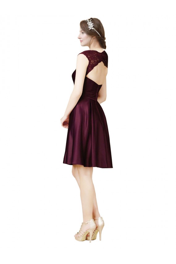 Cheap Short Knee Length Lace Cocktail Bridesmaid Dress with Square Neck UK