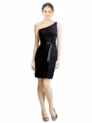 Cheap One Shoulder Short Lace Cocktail Bridesmaid Dress with Satin Waistband UK