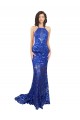 Cheap High Neck Long Open Back Lace Bridesmaid Dress / Prom Dress with Train UK