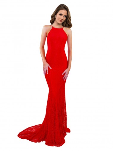 Cheap High Neck Long Formal Lace Bridesmaid Dress / Prom Dress with Open Back Straps UK