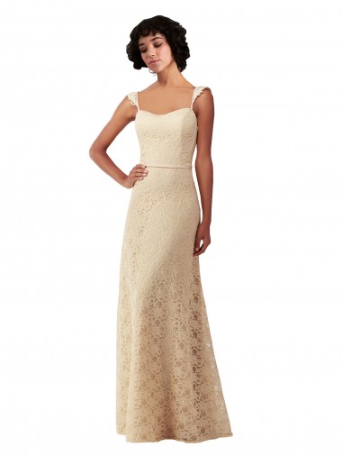 Cheap Lace A-Line Long Bridesmaids Dress with Satin Waistband UK