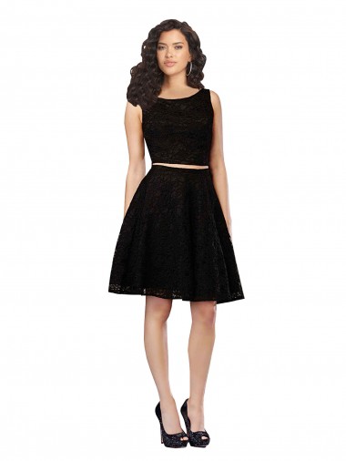 Cheap Two Piece Short Lace Cocktail Bridesmaid Dress with Jewel Neckline UK