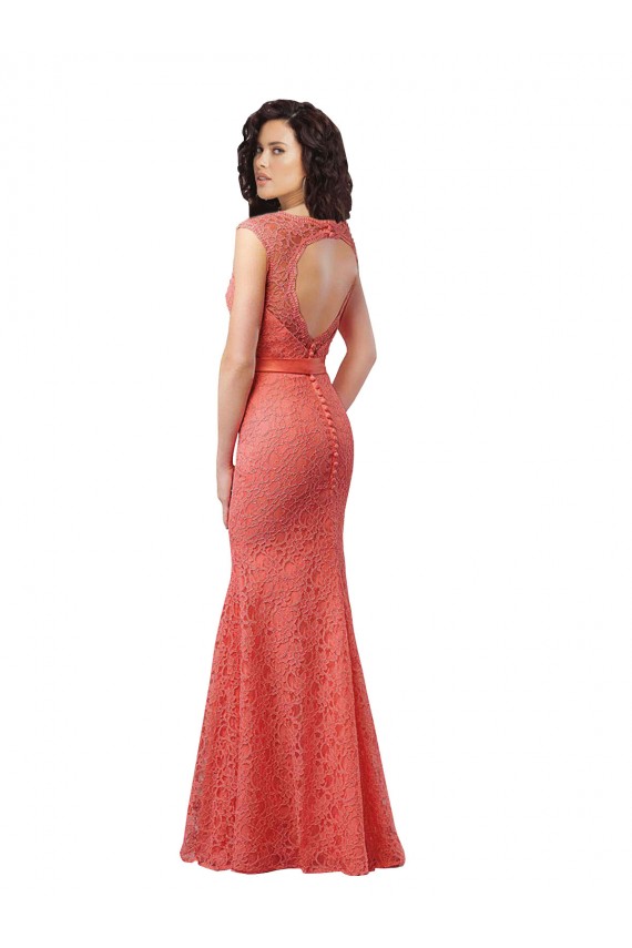 Cheap Mermaid Long V-Neck Lace Bridesmaid Dress with Open Back UK