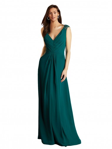 Cheap Long A-Line Lace and Chiffon Bridesmaid Dress with Open Back UK