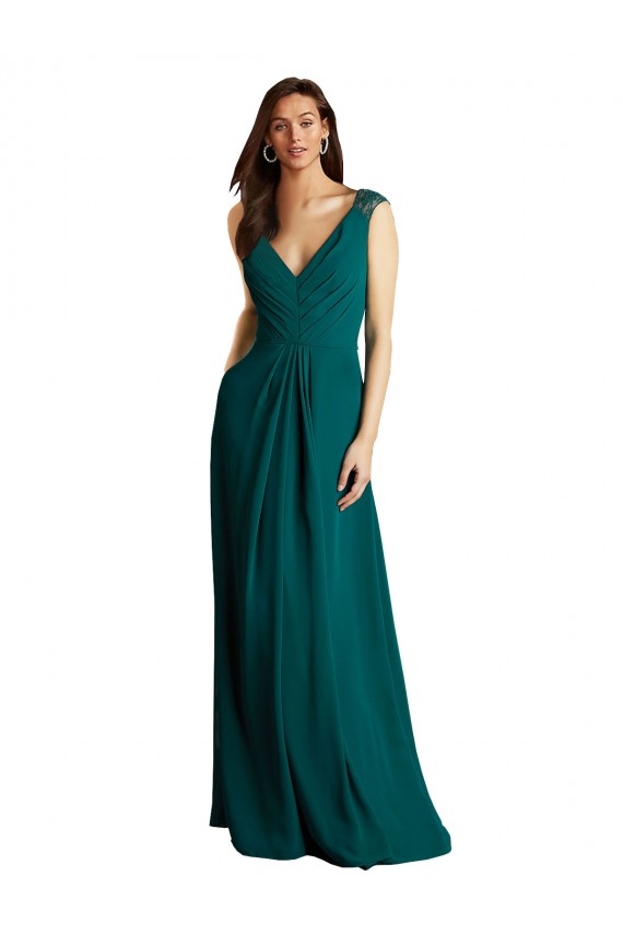 Cheap Long A-Line Lace and Chiffon Bridesmaid Dress with Open Back UK