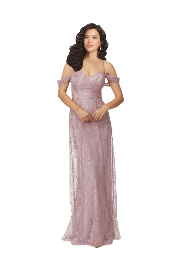 Cheap Sweetheart Chantilly Lace Bridesmaid Dress with Off the Shoulder Sleeves UK