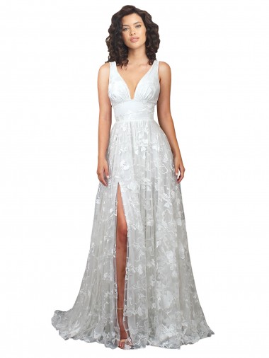 Cheap Plunging V-Neckline Wedding Dress with Slit UK