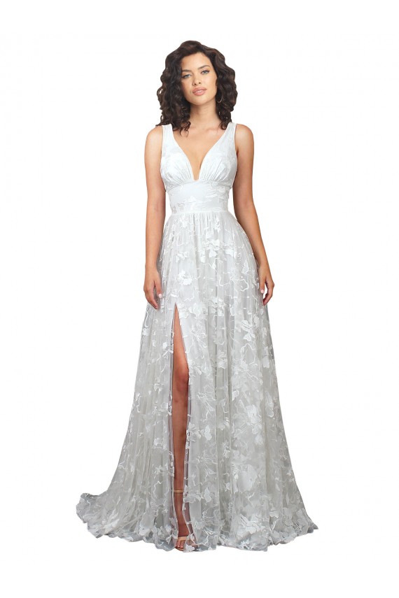 Cheap Plunging V-Neckline Wedding Dress with Slit UK