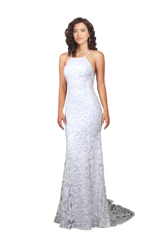 Cheap Mermaid Fitted High Neck Low Back Fishtail Wedding Dress UK