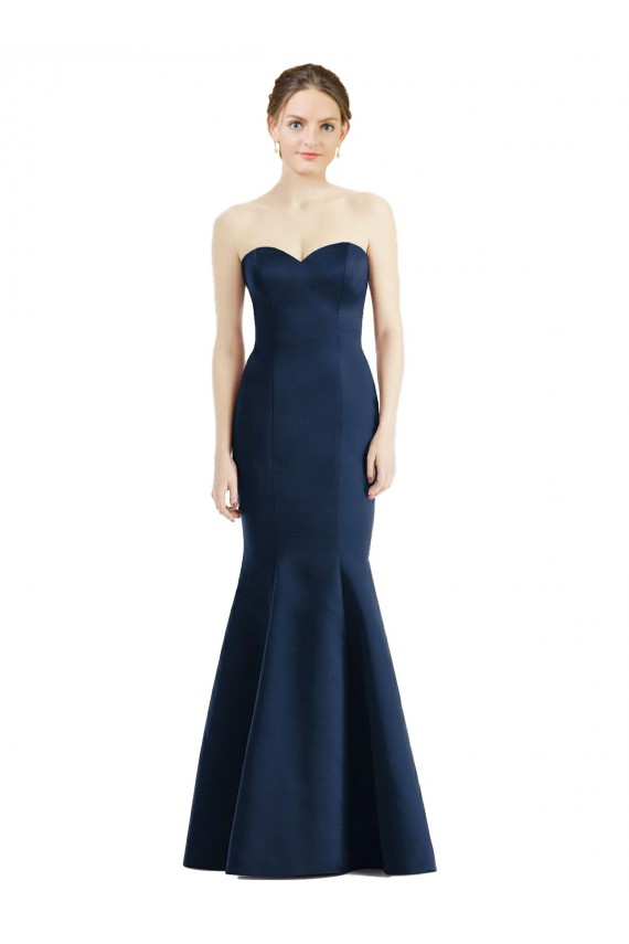 Cheap Long Mermaid Full Length Strapless Satin Bridesmaid Dress UK