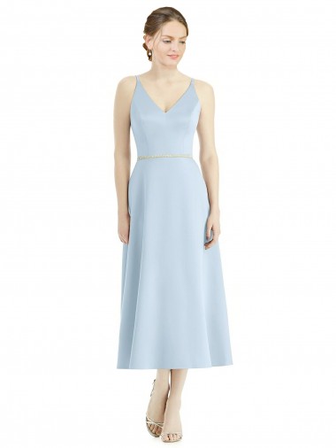 Cheap Short Tea Length V-Neck Satin Bridesmaid Dress UK