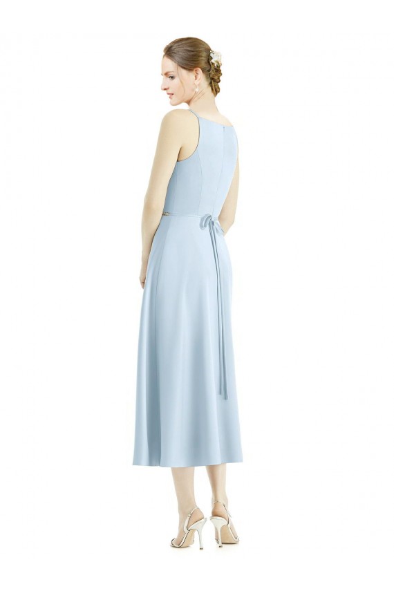 Cheap Short Tea Length V-Neck Satin Bridesmaid Dress UK