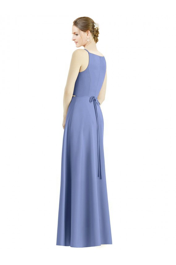 Cheap Long Floor Length V-Neck Satin Bridesmaid Dress with Spaghetti Straps UK