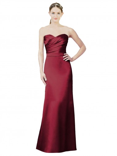 Cheap Strapless Satin Bridesmaid Dress with Asymmetrical Draped Bodice UK