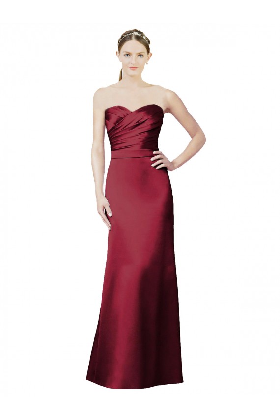 Cheap Strapless Satin Bridesmaid Dress with Asymmetrical Draped Bodice UK