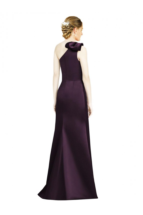 Cheap Full Length One Shoulder Satin Bridesmaid Dress with Bow Shoulder Detail UK