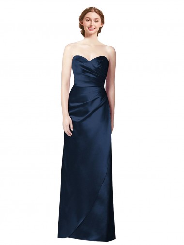 Cheap Faux Wrap A-Line Long Satin Bridesmaid Dress with Draped Bodice UK
