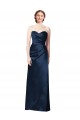 Cheap Faux Wrap A-Line Long Satin Bridesmaid Dress with Draped Bodice UK