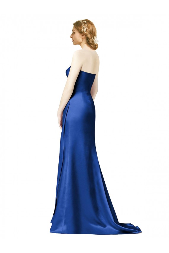 Cheap Faux Wrap A-Line Long Satin Bridesmaid Dress with Draped Bodice UK