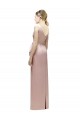 Cheap Sleeveless V-Neck Long Satin Bridesmaid Dress with Draped Bodice and Tiered Bow UK