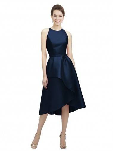 Cheap Halter Neck Short Tea Length Sleeveless Satin Bridesmaid Dress UK